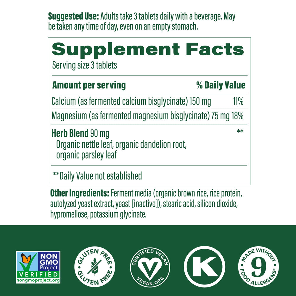 Front pack shot of MegaFood Calcium Magnesium Supplement