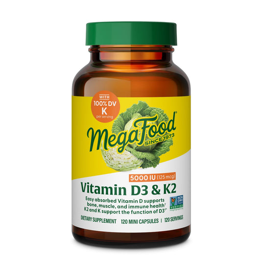 Bottle label for MegaFood Vitamin D3 5000 IU (125 mcg)
