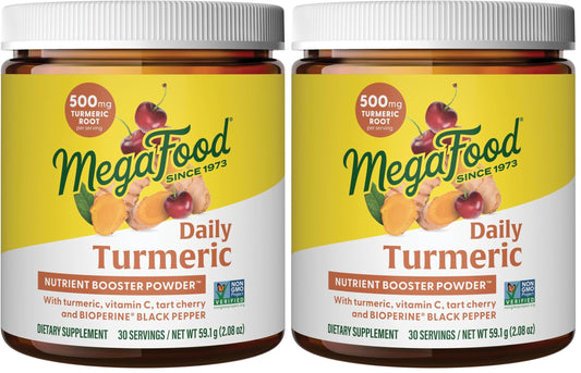 Two-pack MegaFood Daily Turmeric Nutrient Booster Powder front label