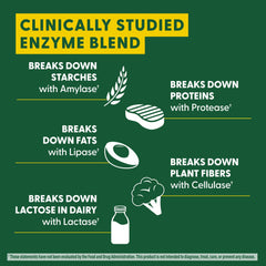 Graphic illustrating five enzymes: amylase, protease, lipase, cellulase, lactase