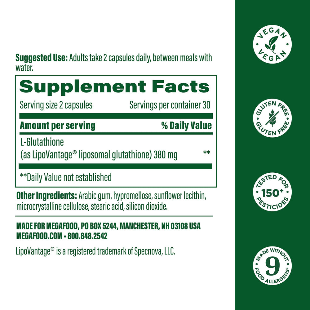 MegaFood glutathione capsules shown for easy daily wellness routine.