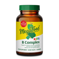 Label showing MegaFood Kids B Complex with 8 B vitamins