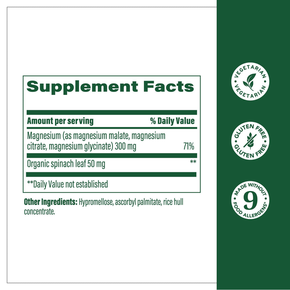 Close-up of magnesium glycinate, citrate and malate capsules