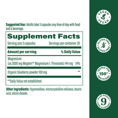 Close-up of 2000 mg per serving on Magtein label