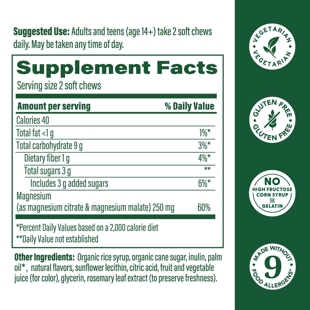 Front packaging of MegaFood Relax + Calm Magnesium Grape Soft Chews