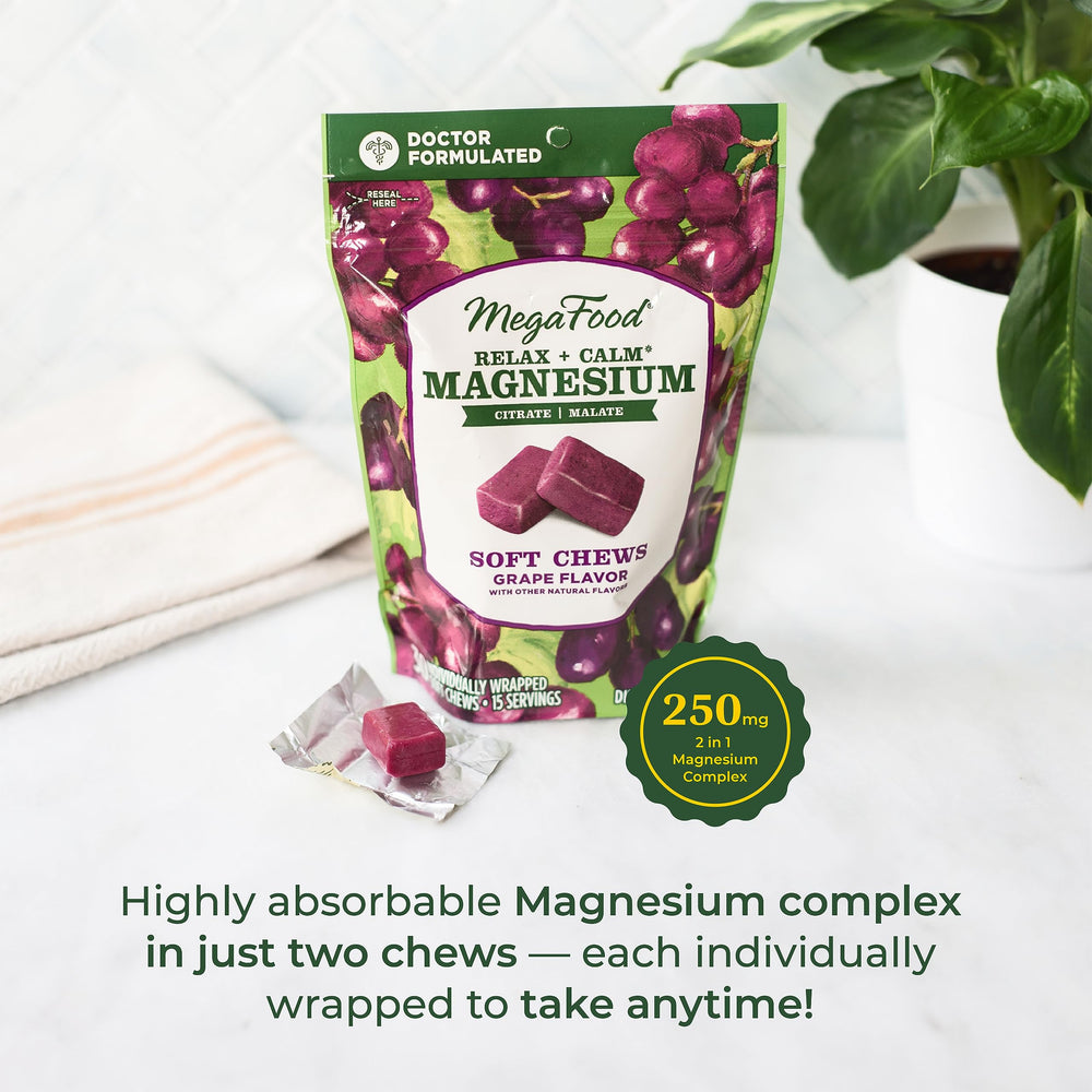 Product bottle with label highlighting magnesium citrate and malate