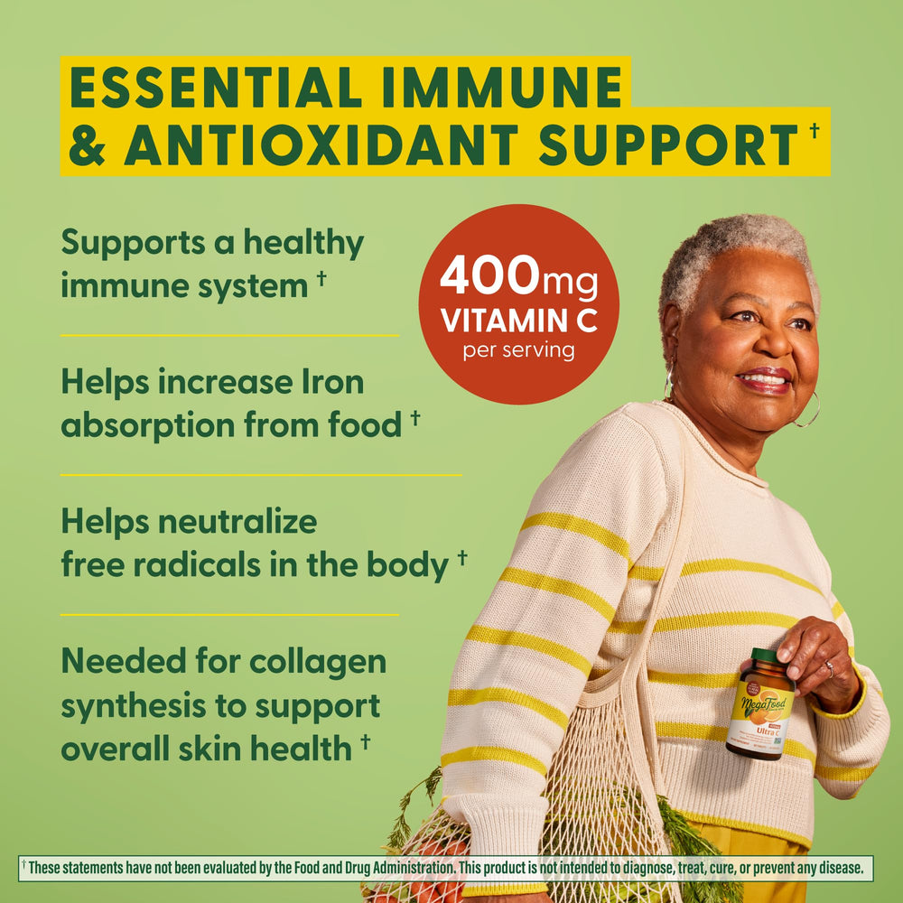 Close-up of real-food ingredients used in MegaFood Ultra C 400 mg