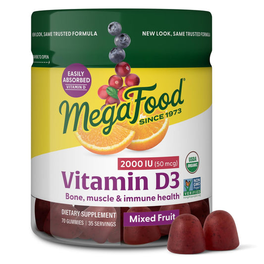 Bottle of MegaFood Vitamin D3 Gummies with 2000 IU per serving