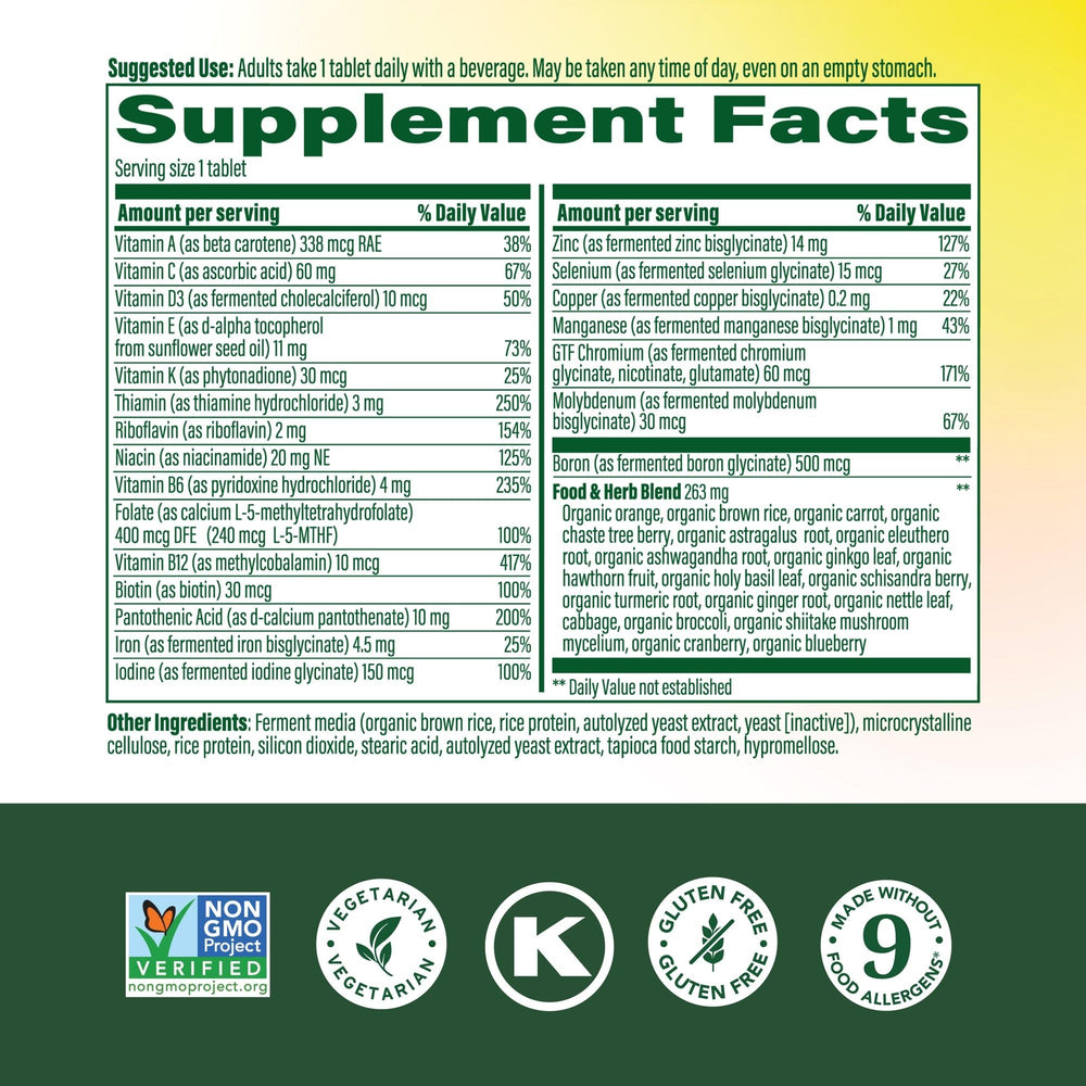 Close-up of MegaFood multivitamin label highlighting methylated B12 and folate.