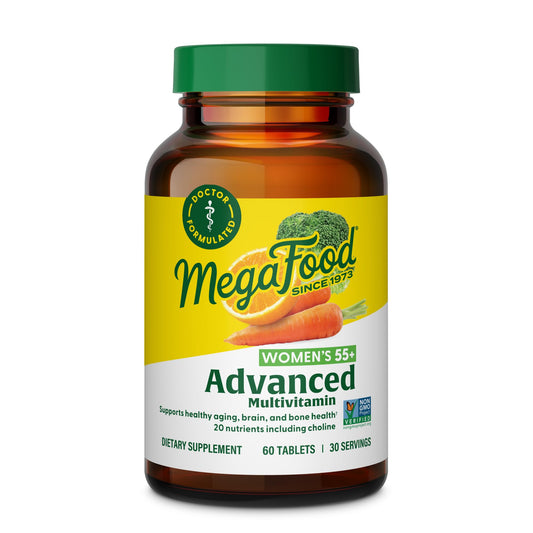 Front packaging of MegaFood Women's 55+ Advanced Multivitamin