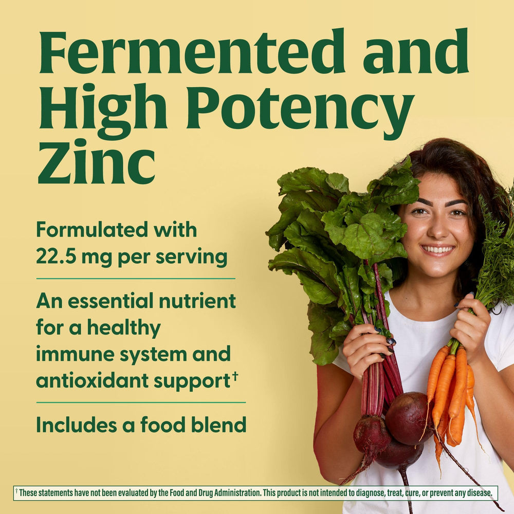 Zinc supplement ingredients including carrot broccoli and beetroot