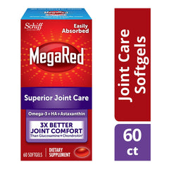 Front view of MegaRed 60 softgels bottle for joint care