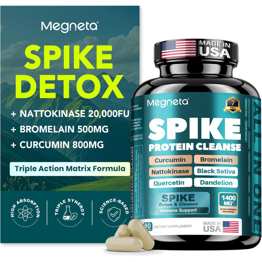 MEGNETA Spike Tri-Support+ bottle with Nattokinase 20,000 FU/g label