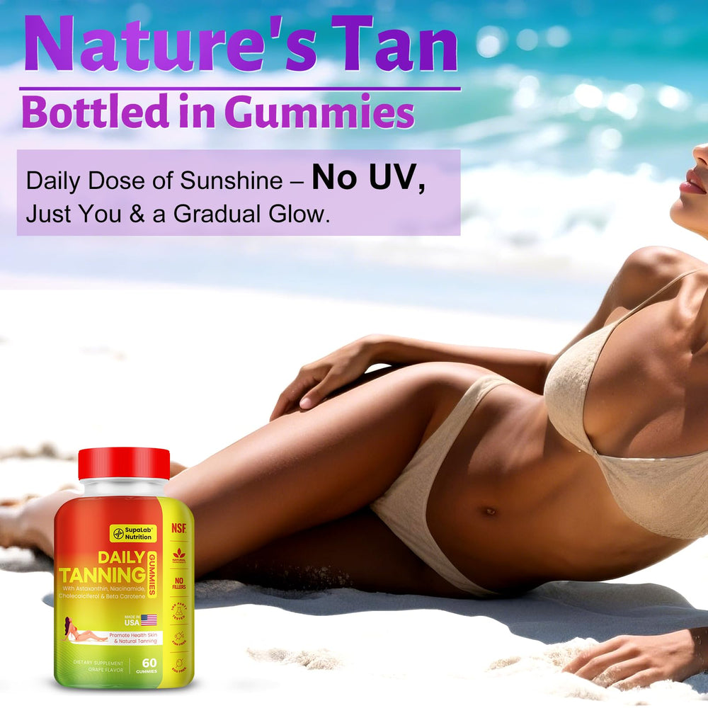 Travel-friendly 60-serving MEGNETA tanning gummies bottle for on-the-go use