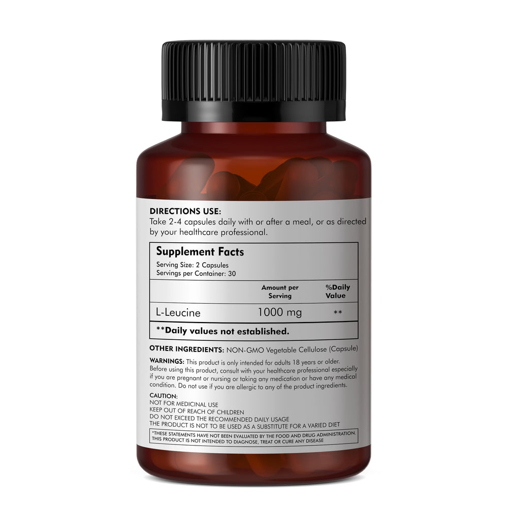 Supplement facts panel for L-Leucine