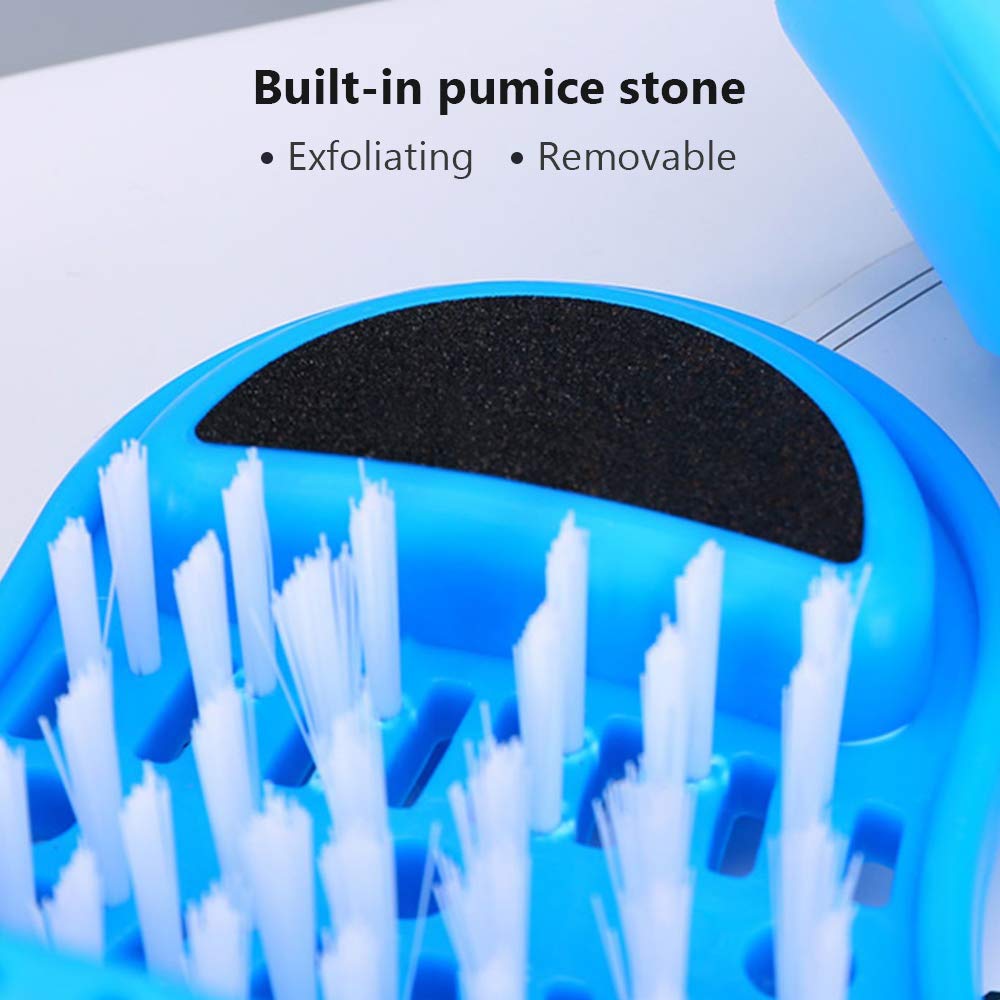 Meidong shower foot scrubber shows suction-cups securing to bathroom floor.