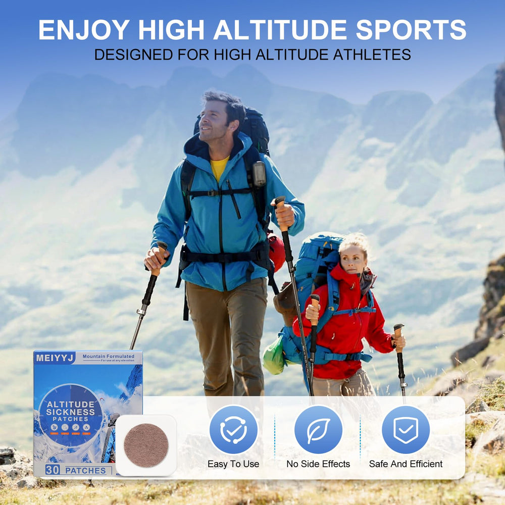MEIYYJ Altitude Patches close-up shows natural ingredients like ginger, lemon, peppermint.