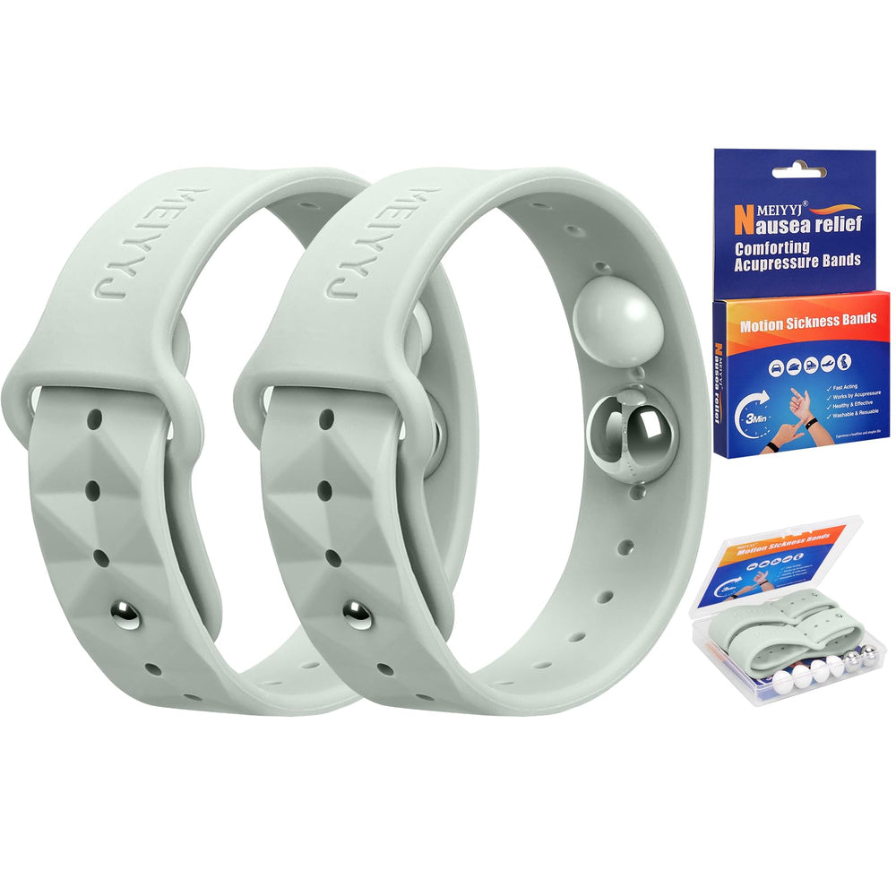 Meiyyj Morning Sickness Wristbands worn on the wrist for motion relief during travel.