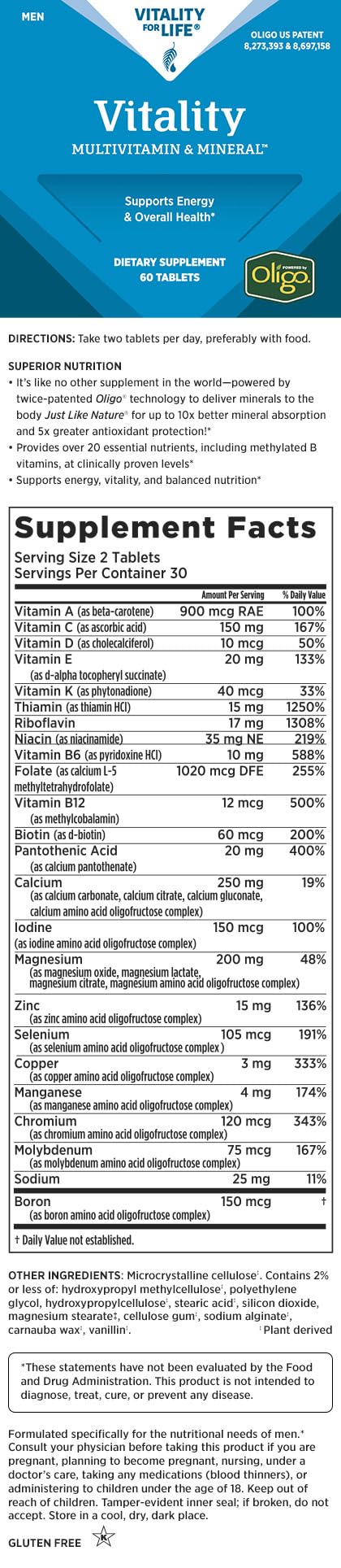 Product packshot: Melaleuca Vitality Multivitamin & Mineral for Men (60 tablets)