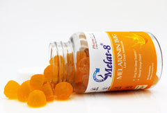 Close-up of Melat-8 gummies highlighting cherry orange flavor