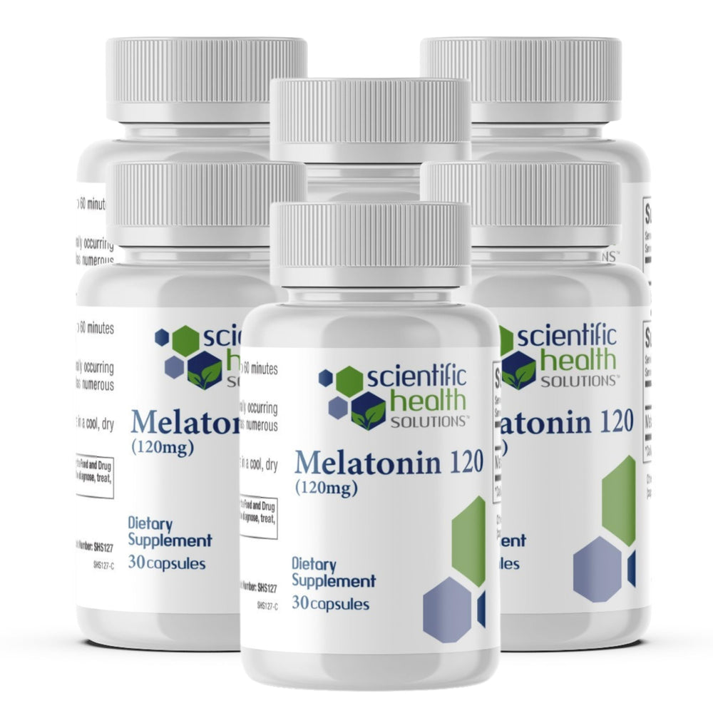 Scientific Health Solutions Melatonin 120mg 30-count bottle in a 6-pack packaging
