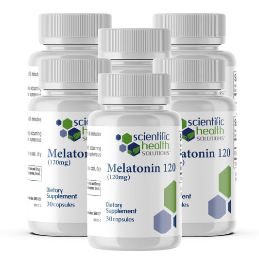 Scientific Health Solutions Melatonin 120mg 30-count bottle in a 6-pack packaging