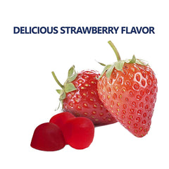 Close-up of melatonin gummies with strawberry flavor