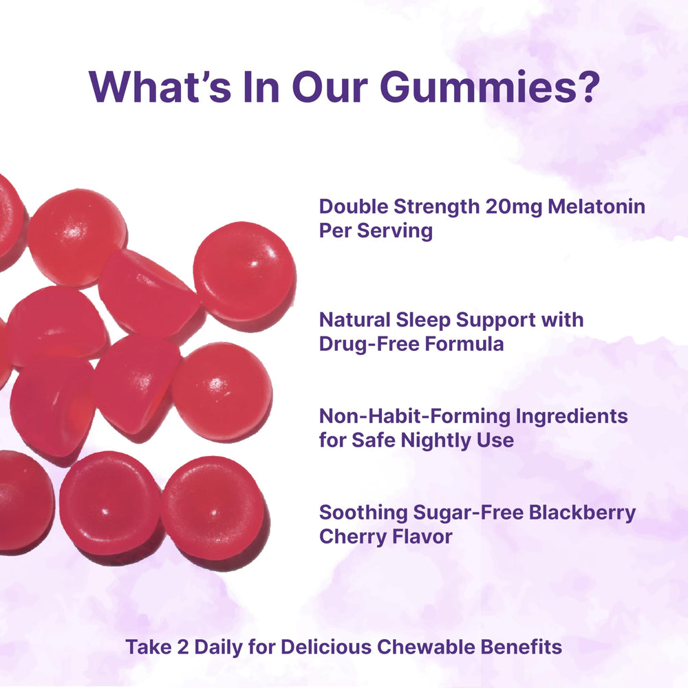 Two gummies serving size showing 20 mg melatonin