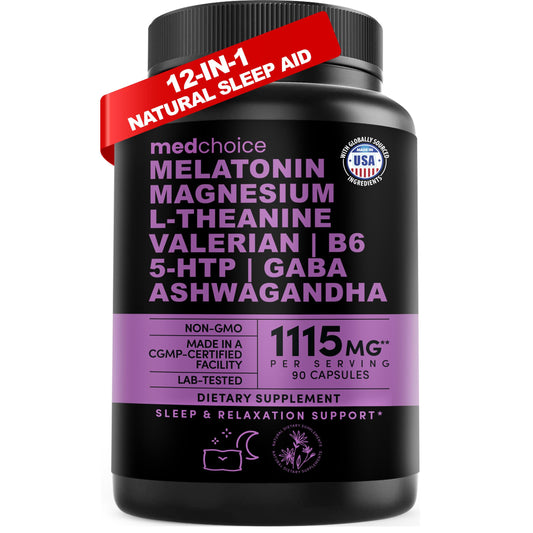 Bottle front view of 12-in-1 Melatonin Sleep Capsules (90ct)