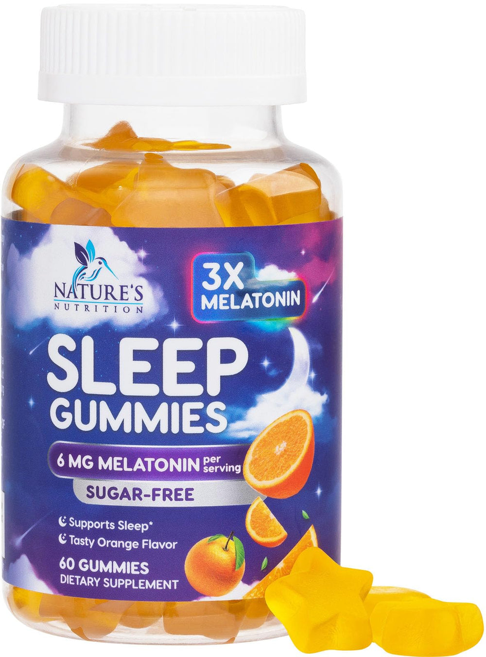 Front view of Melatonin Sleep Gummies Sugar Free 6 mg bottle