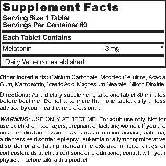 Close-up of Melatonin Timed Release 3 mg tablets
