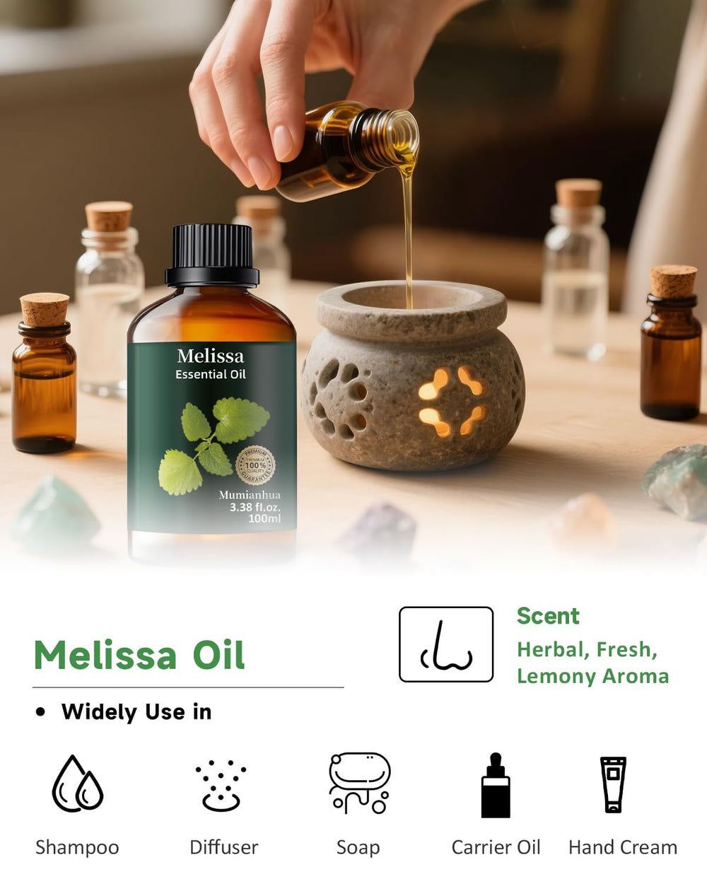 Diffuser emitting Melissa essential oil aroma