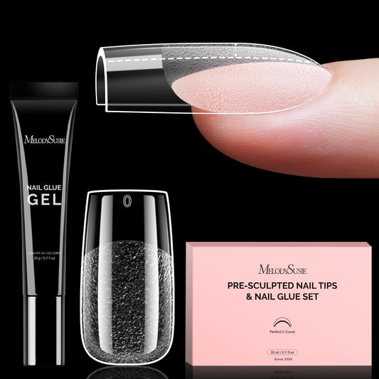 MelodySusie square gel nail tips kit for easy at-home nails with a durable apex.