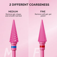 Cross teeth design on MelodySusie nib bit aids efficient gel and natural nail shaping.