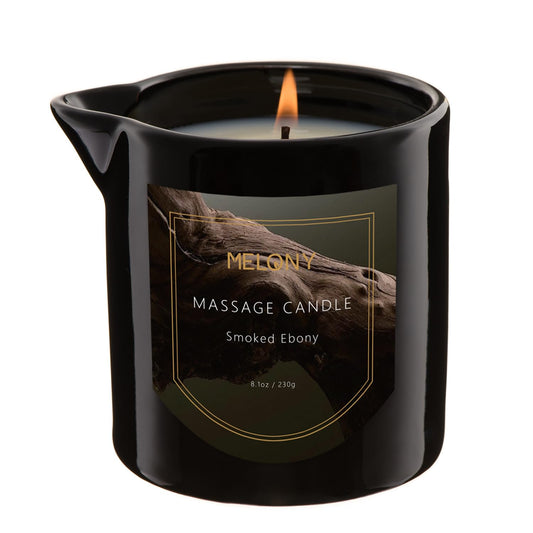 MELONY Luxury Massage Candle Smoked Ebony jar front view