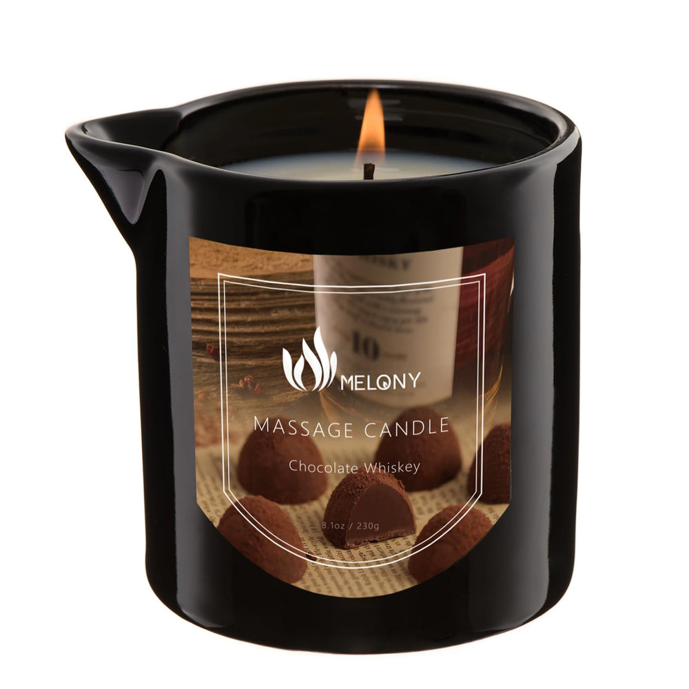 MELONY Massage Oil Candle 8.1oz Chocolate Whiskey jar with natural soy wax