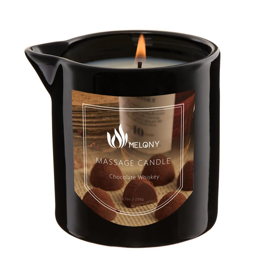 MELONY Massage Oil Candle 8.1oz Chocolate Whiskey jar with natural soy wax