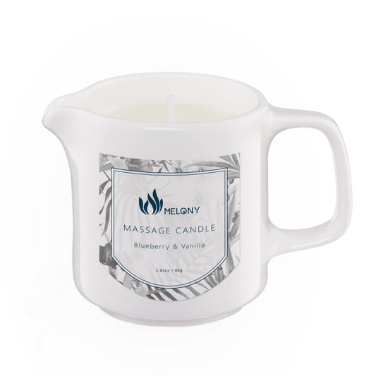 MELONY soy massage oil candle in blue and vanilla, 2.82 oz