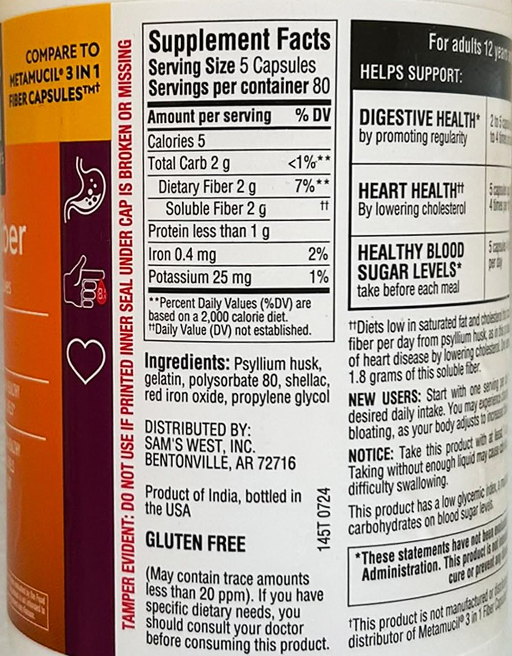 Two 400-count psyllium husk fiber capsule bottles side by side