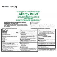 Members Mark Fluticasone nasal spray nozzle and mist in action for consistent dosing.