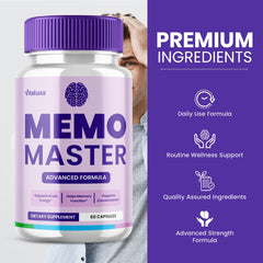 Memo Master Memory Pills bottle and label