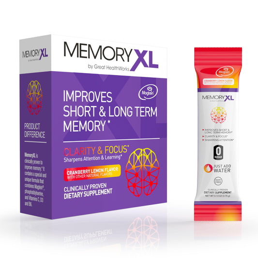 MemoryXL brain supplement packaging and stick pack