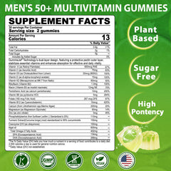 Nutrition facts and ingredients panel for the 50+ men's gummy multivitamin