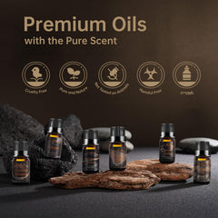 Oak fragrance essential oil bottle on wood background