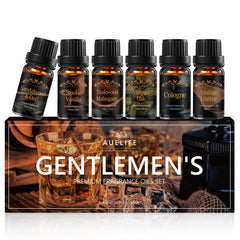 Gift box packaging showing six 10ml essential oil bottles