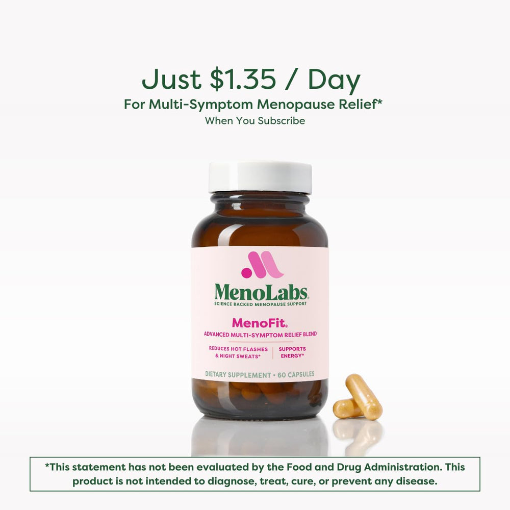 Gut-health illustration showing probiotic-prebiotic synergy behind MENOLABS MenoFit.