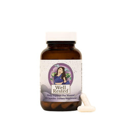 Well Rested Sleep Aid bottle and label showing 60 capsules