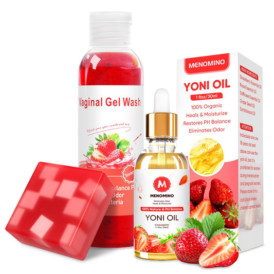 Menomino feminine wash bottle with pump for daily intimate care and pH balance.