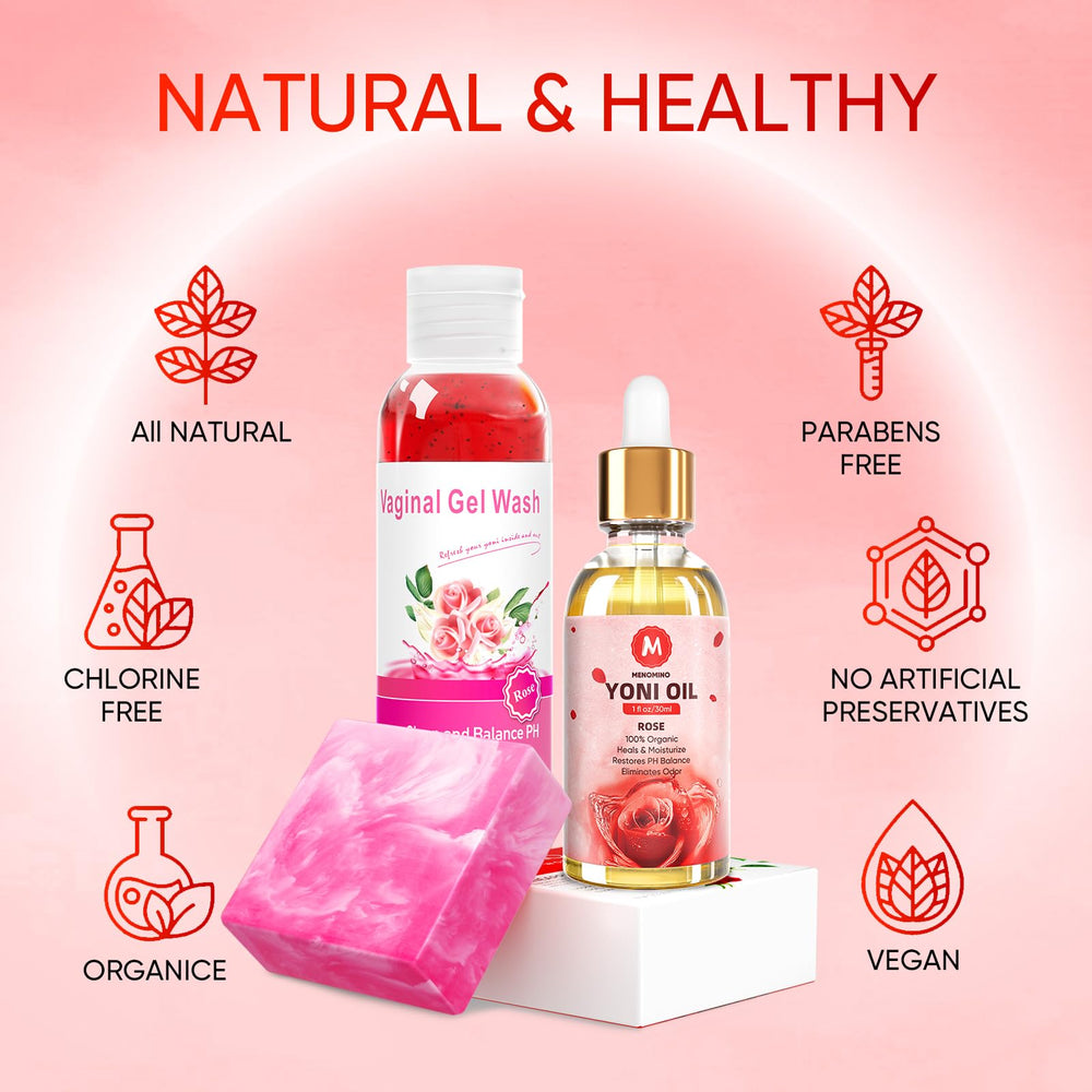 MENOMINO yoni wash bottle close-up highlighting pH balanced daily care