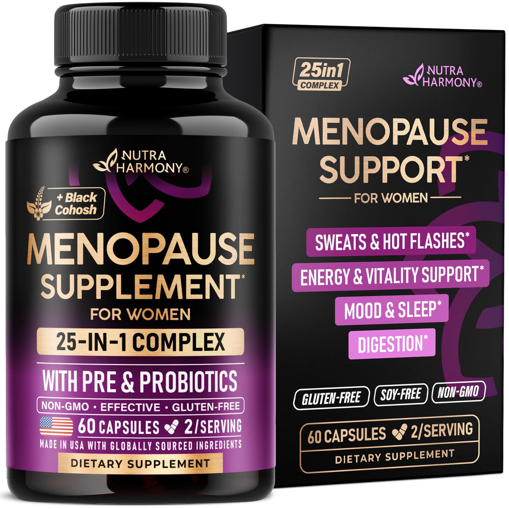 Menopause 25-in-1 supplement bottle with 60 capsules